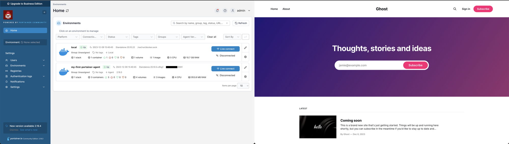 Install Portainer and Ghost (Portainer Landscape Part 1/3)
